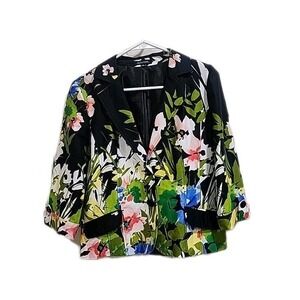 Notations Jacket Womens M Black Floral Blazer Button Front Artsy Career